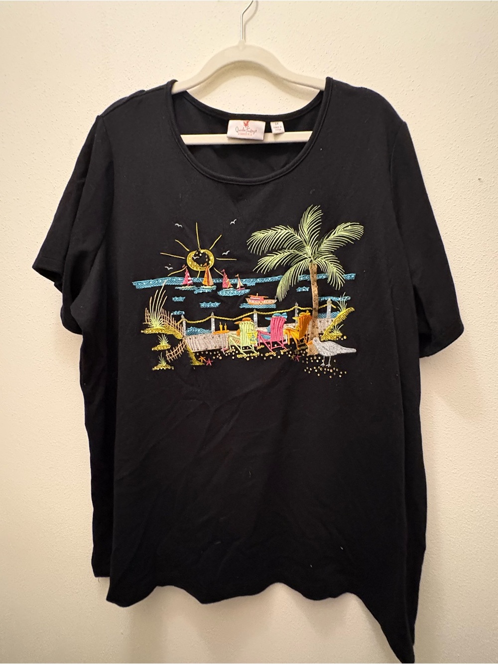 Black Tropical Beach Graphic Tunic Tee